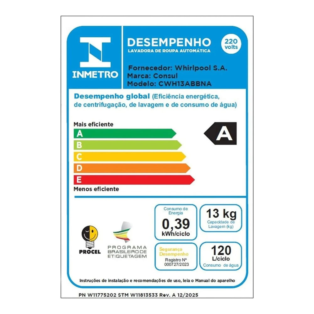 Lavadora de Roupas Consul 13Kg com Dosagem Econômica e Ciclo Edredom Branca CWH13AB - 220 Volts